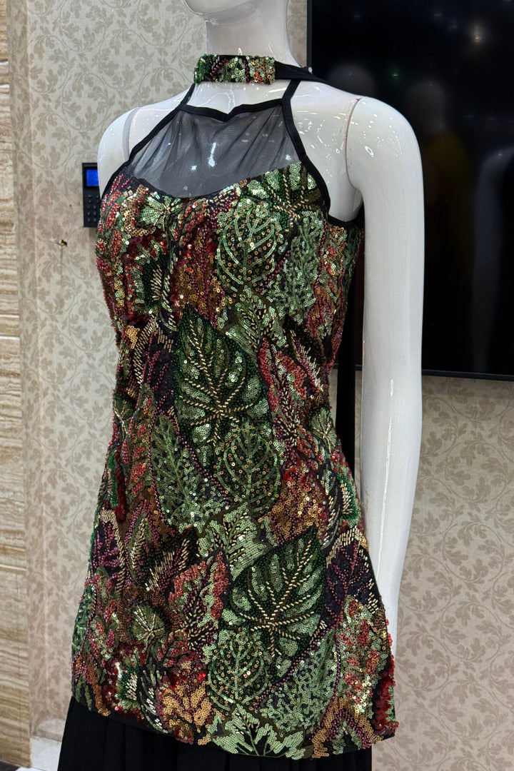 Black Halter Neck Palazzo Salwar Suit with Beads and Sequins Detailing