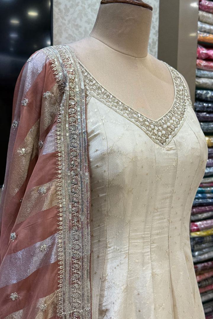 Beige Zari, Beads, Zardozi and Stone work Floor Length Anarkali Suit