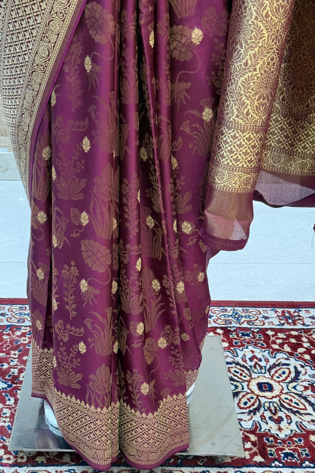 Wine Banaras Zari work Saree