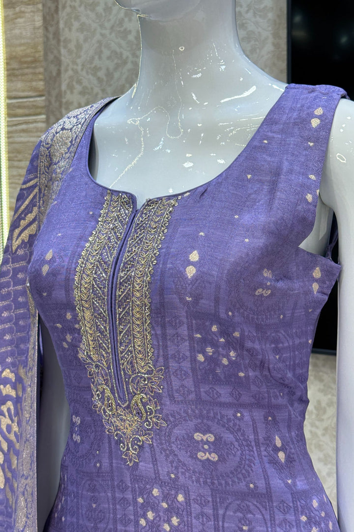 Lavender Beads, Sequins, Zardozi, Stone, Banaras and Jacquard work Straight Cut Salwar Suit