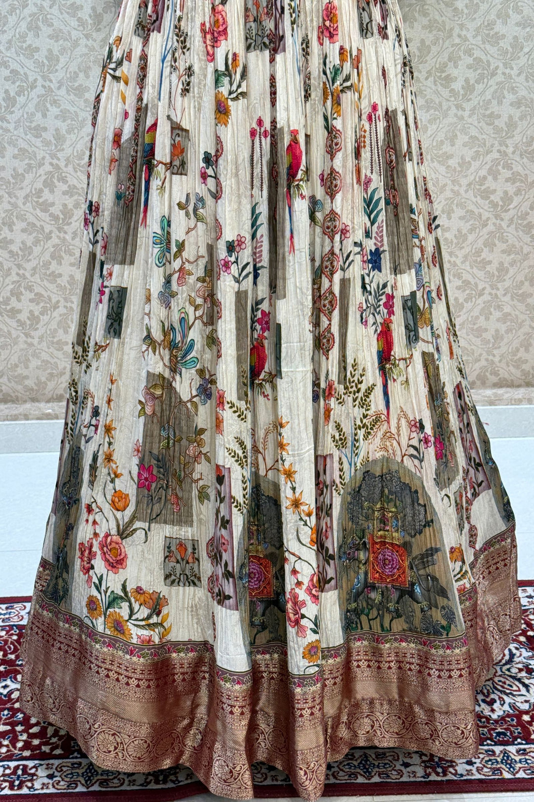 Cream Mirror, Zardozi, Zari and Banaras work with Digital Print Floor Length Anarkali Suit