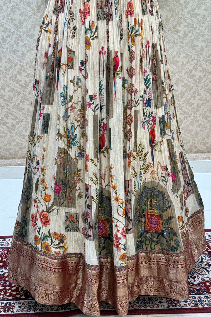 Cream Mirror, Zardozi, Zari and Banaras work with Digital Print Floor Length Anarkali Suit