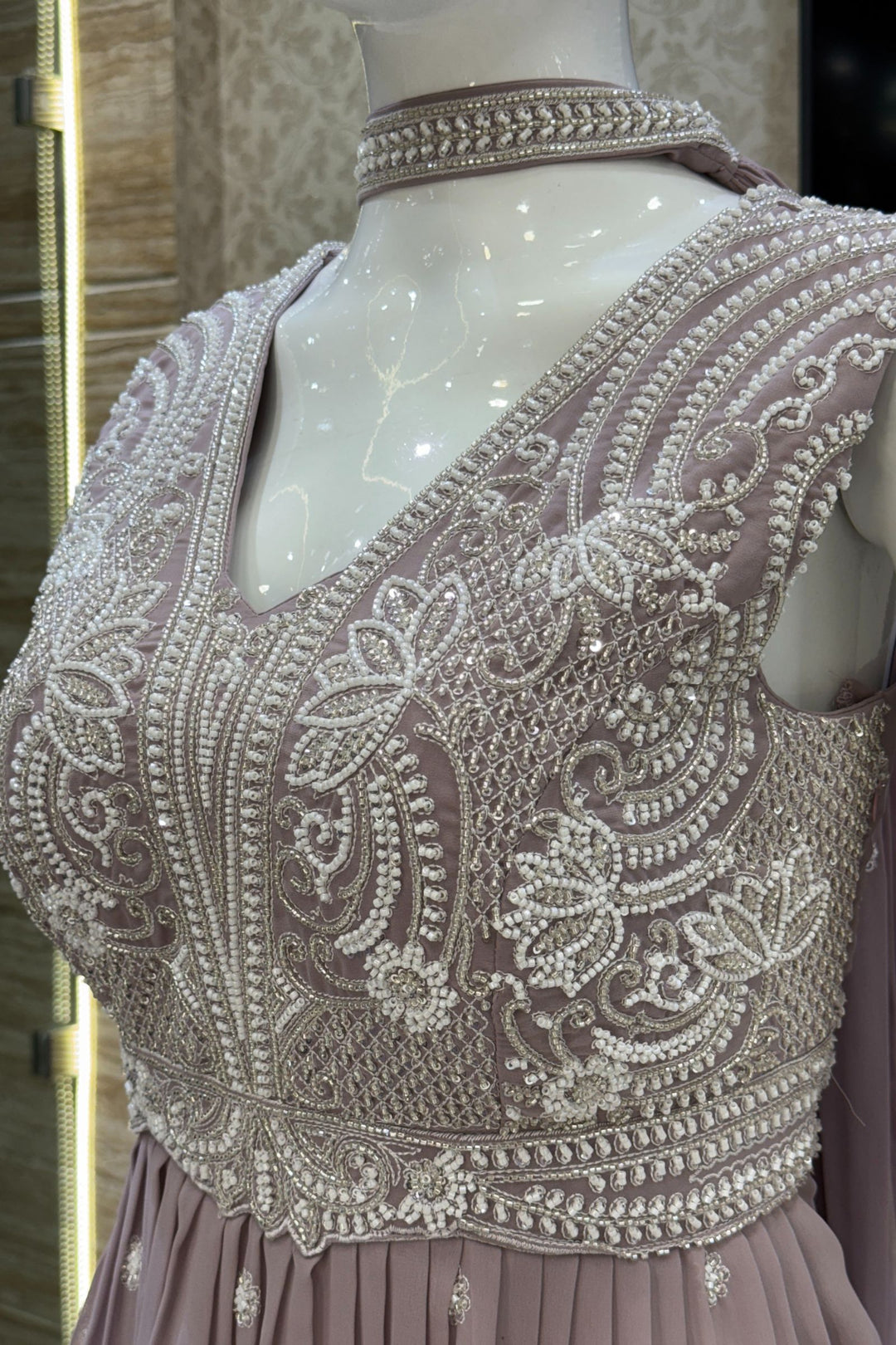 Lilac Beads, Sequins and Thread work Peplum Top with Sharara Suit Set