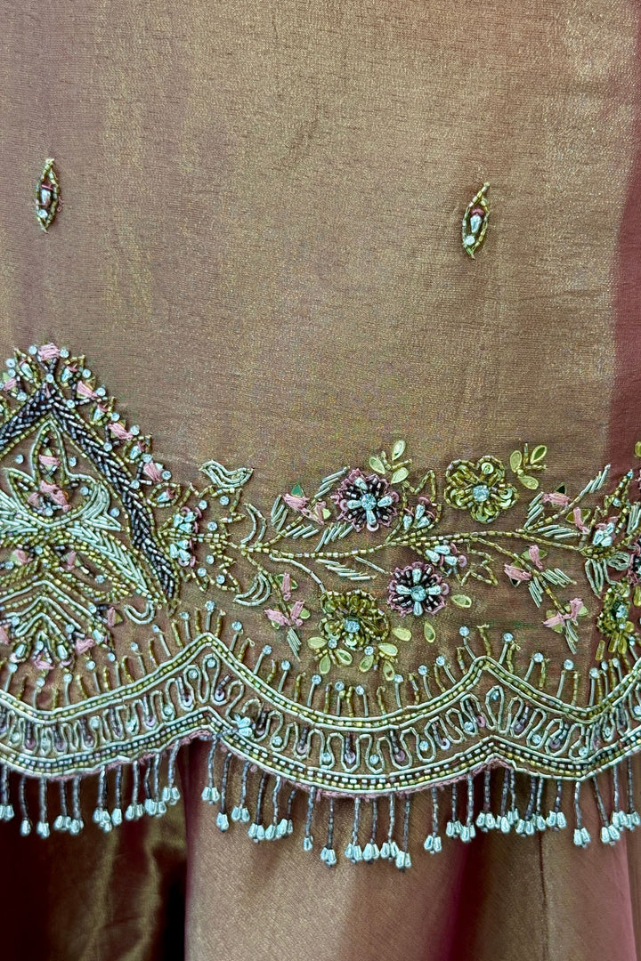 Orange Palazzo Salwar Suit with Zardozi, Mirror and Beads Detailing