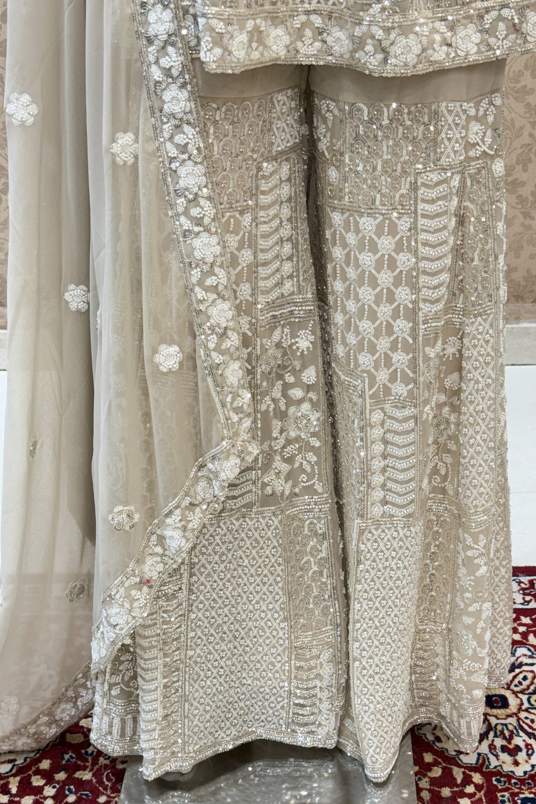Beige Sequins and Beads work Sharara Salwar Suit