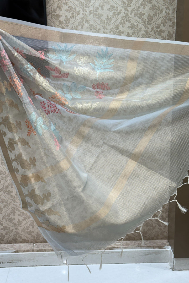 Sea Blue Chikankari and Zari work Saree