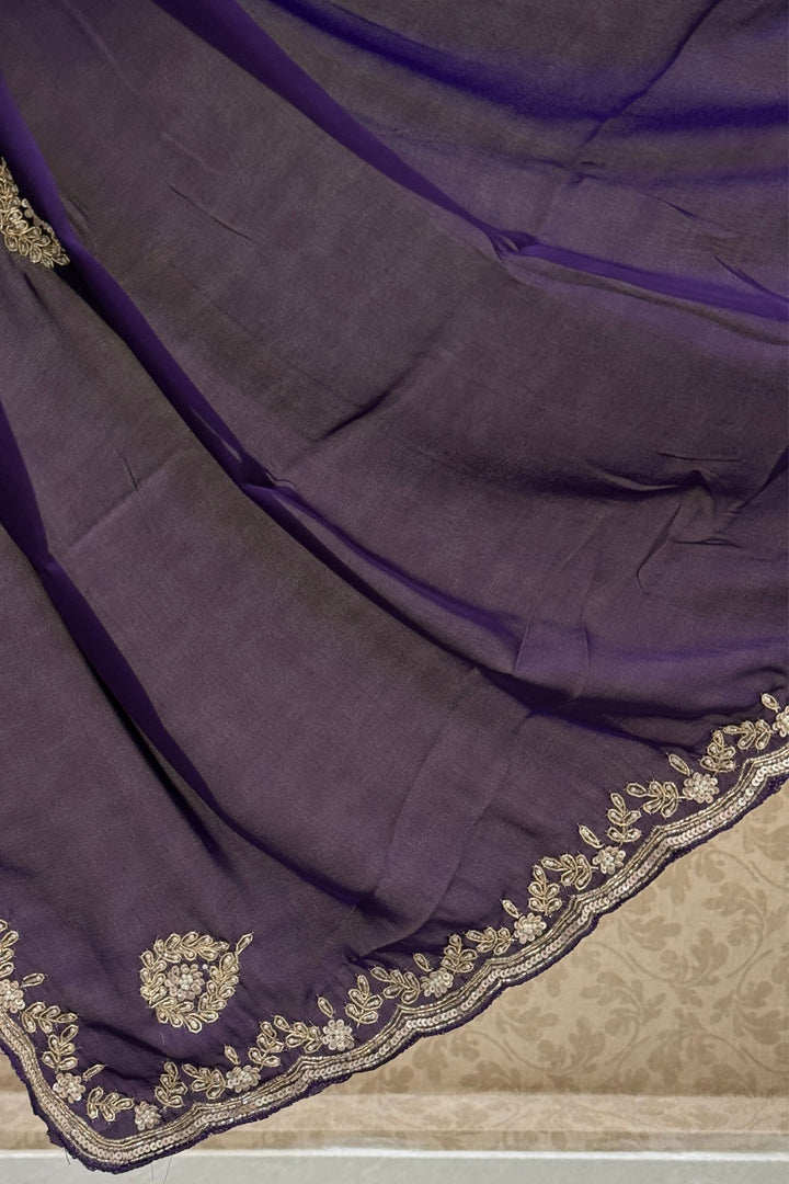 Purple Satin Saree Featuring Exquisite Bead, Zardozi and Sequins