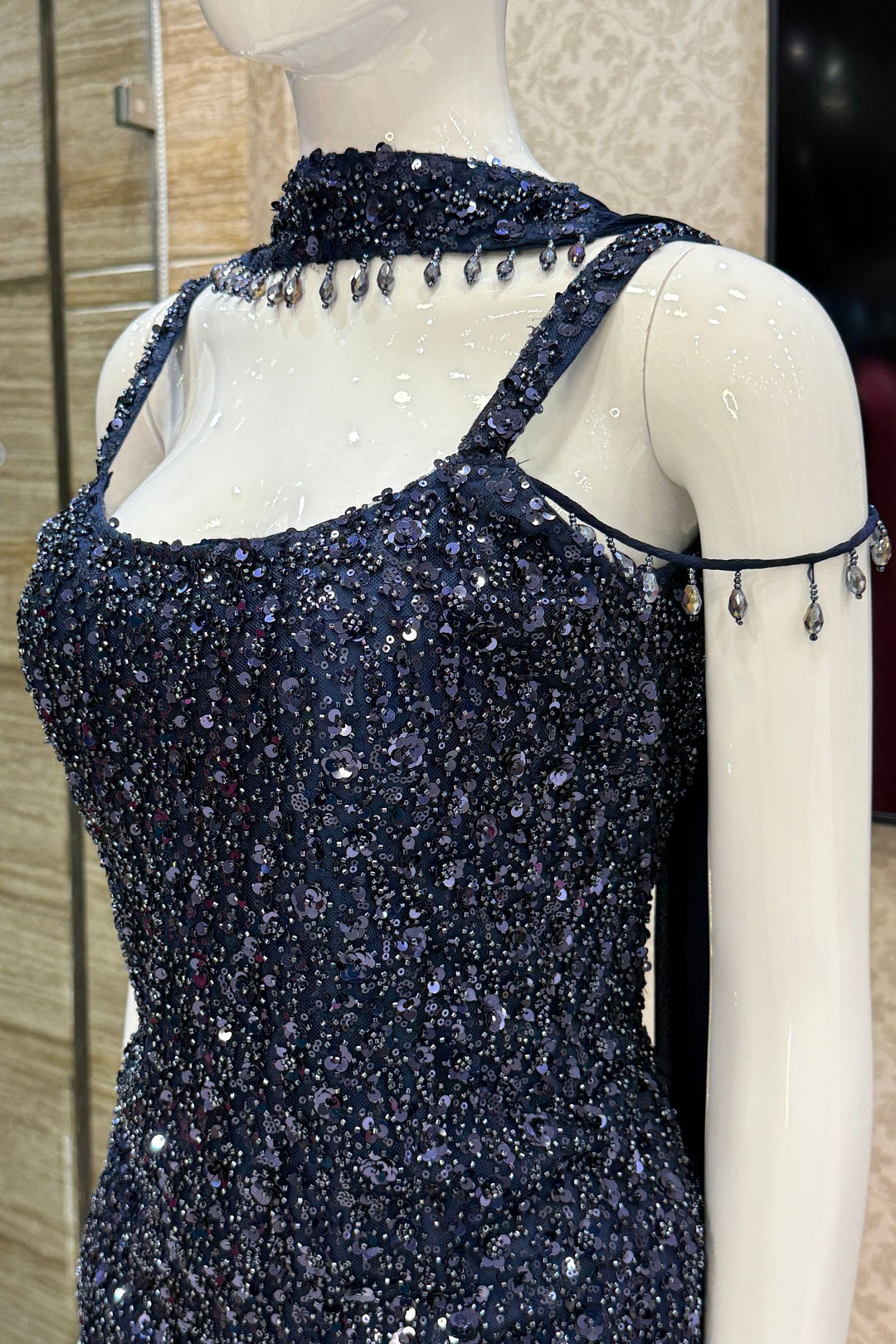 Navy Blue Beads and Sequins work Palazzo Salwar Suit