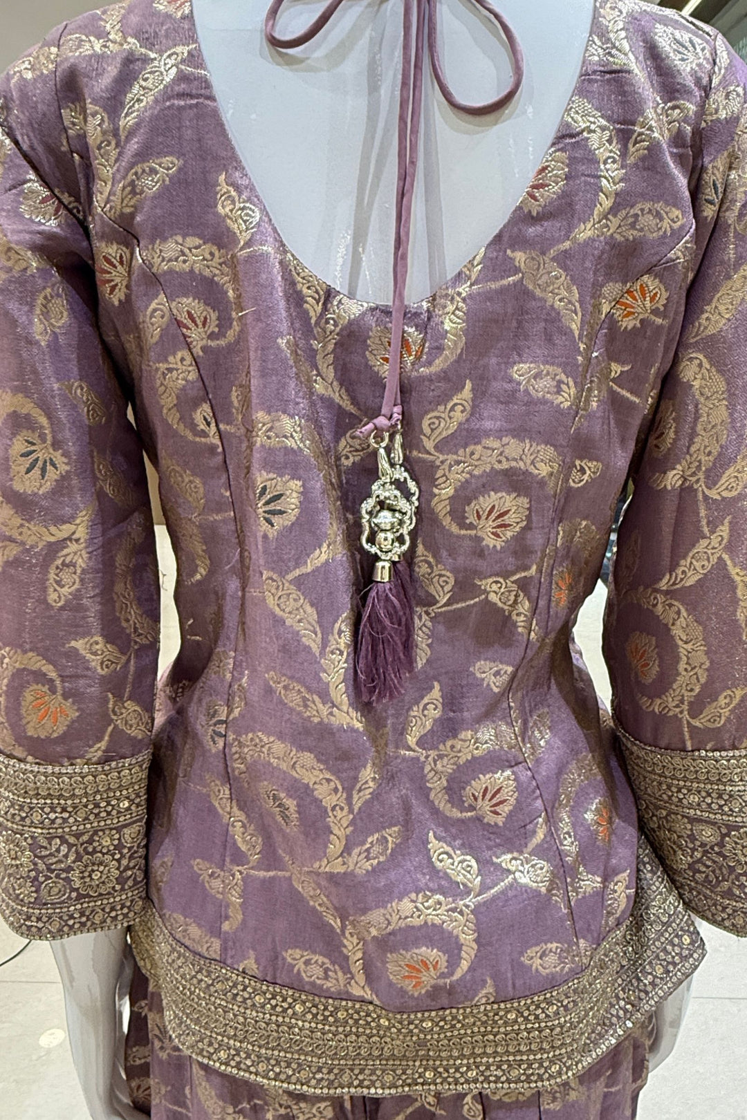Lavender Palazzo Set with Beads, Sequins and Zari work with Choker Dupatta