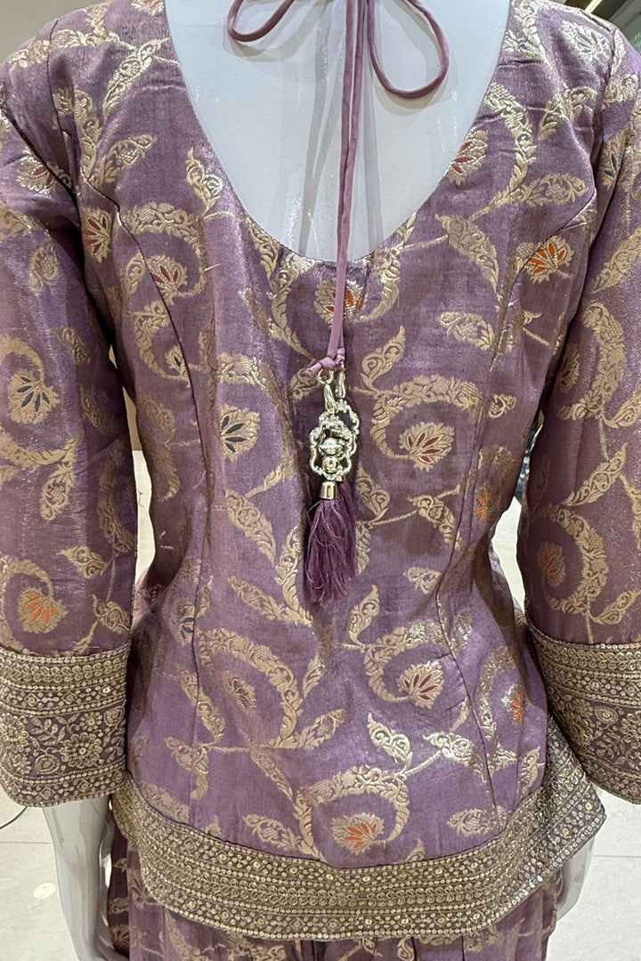 Lavender Palazzo Set with Beads, Sequins and Zari work with Choker Dupatta