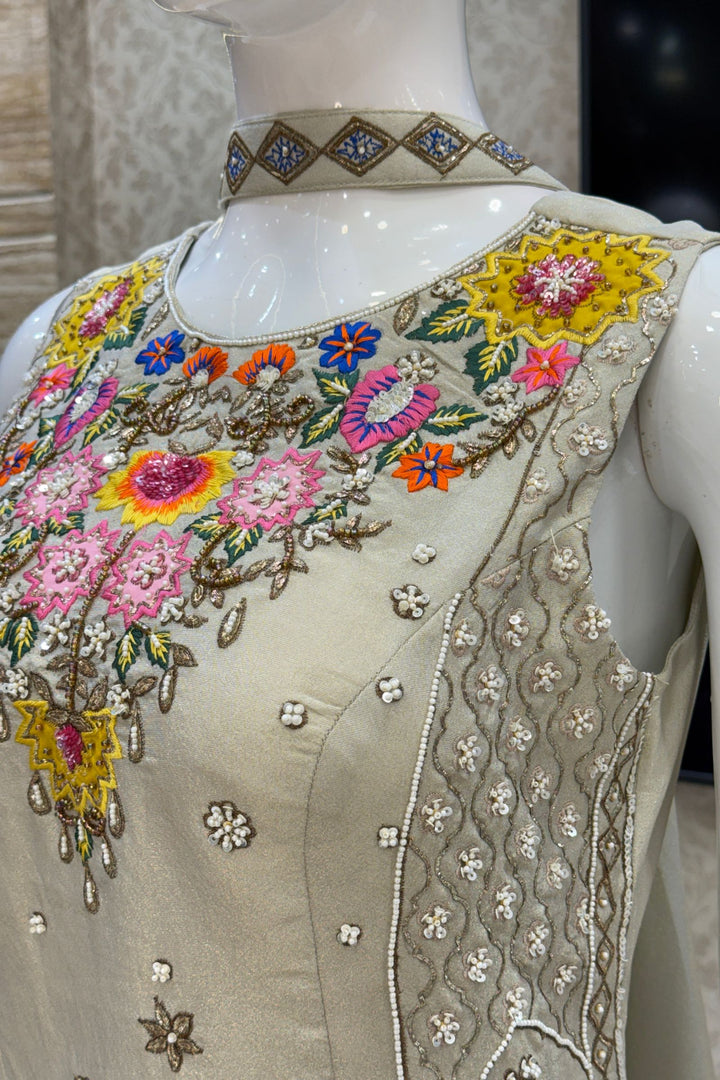 Designer Palazzo Set with Multicolor Embroidery, Beads, Zari, Sequins and Pearl Work