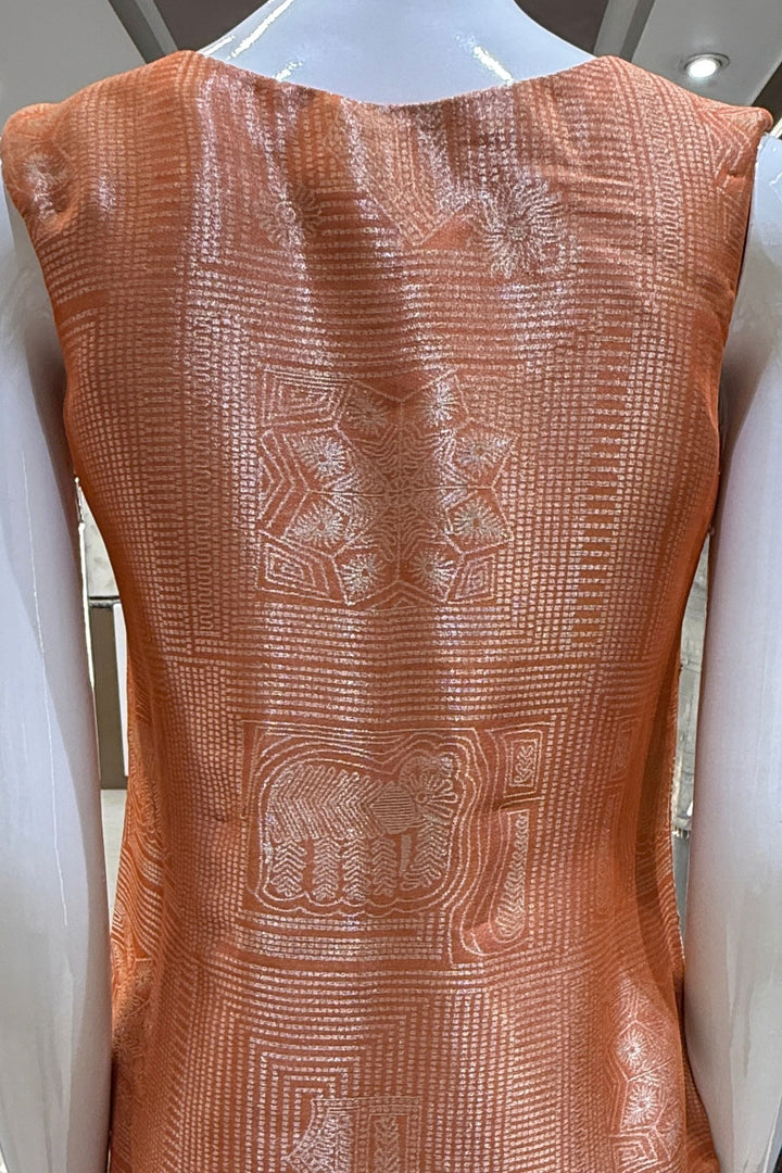 Orange Zardozi, Stone, Sequins, Beads and Thread work Palazzo Salwar Suit
