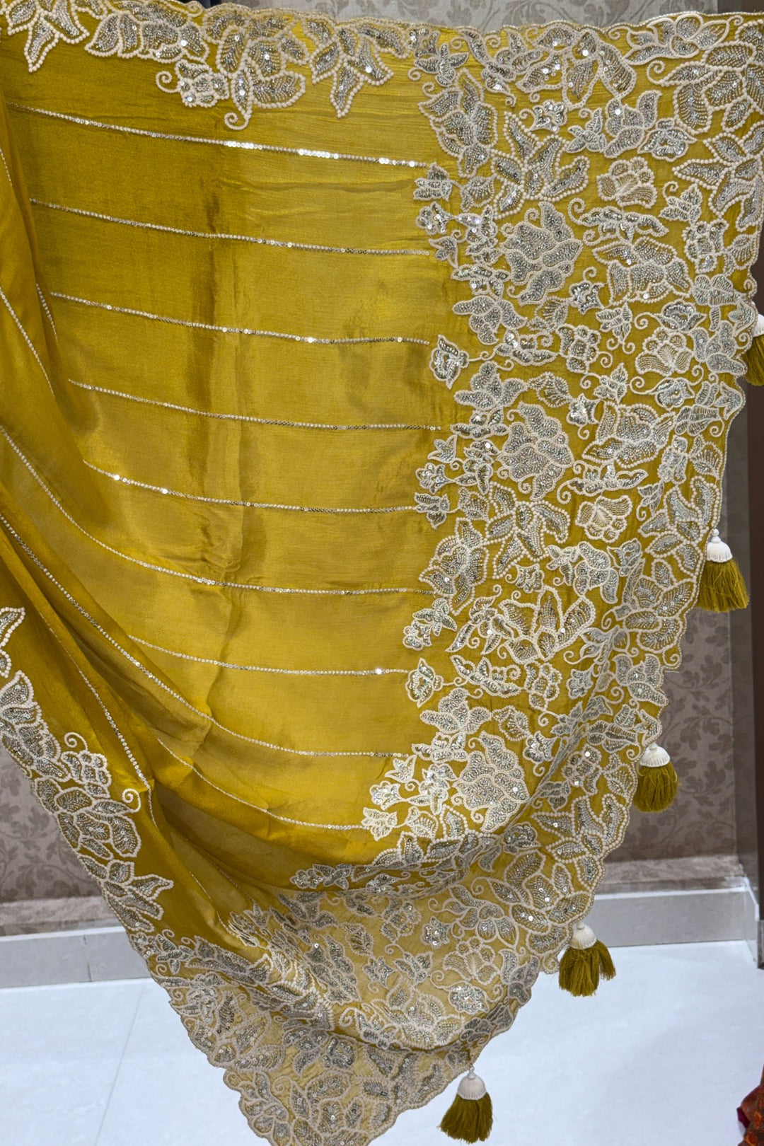 Liril Green Saree with Thread and Sequins work Embellishments