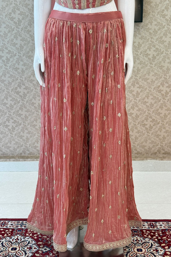 Peach Zari Thread, Mirror and Stone work Palazzo Set with Corset Top