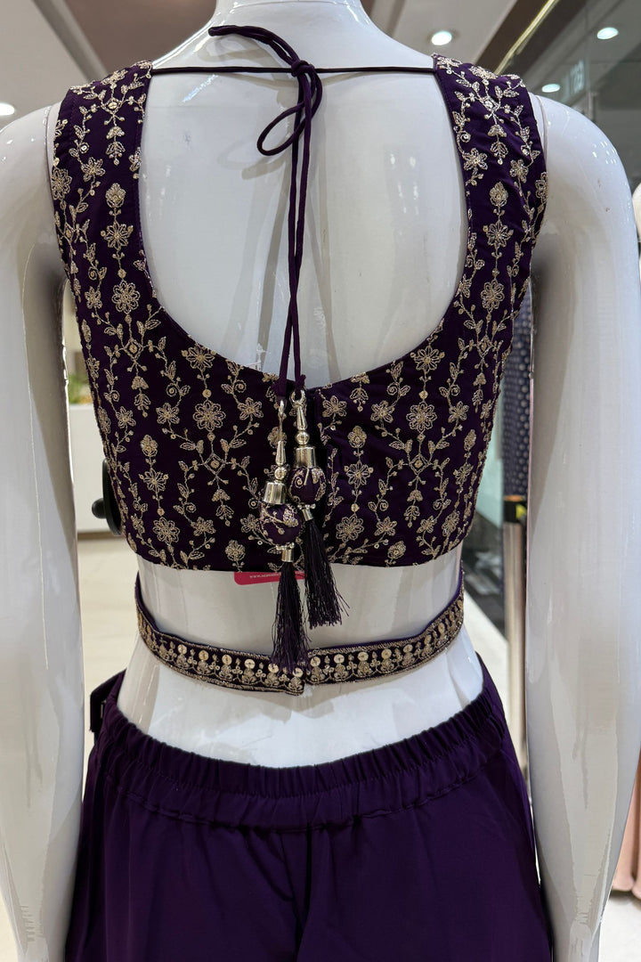 Purple Sequins and Zari work Palazzo Suit Set