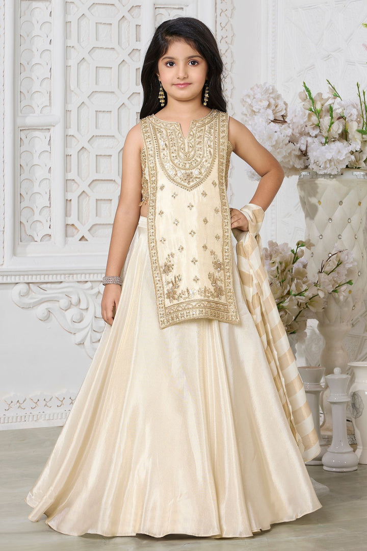 Fawn Indo-Western Styled Beads, Sequins and Zari work Lehenga Choli for Girls