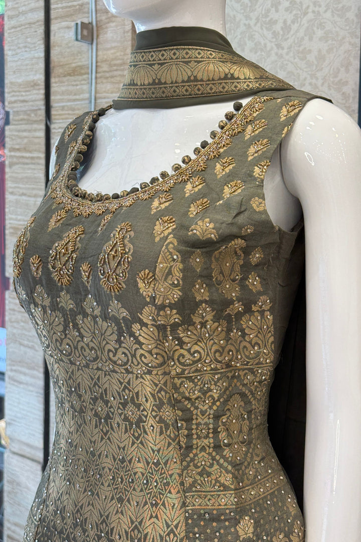 Elegant Palazzo Set with Intricate Stone, Beads and Banaras