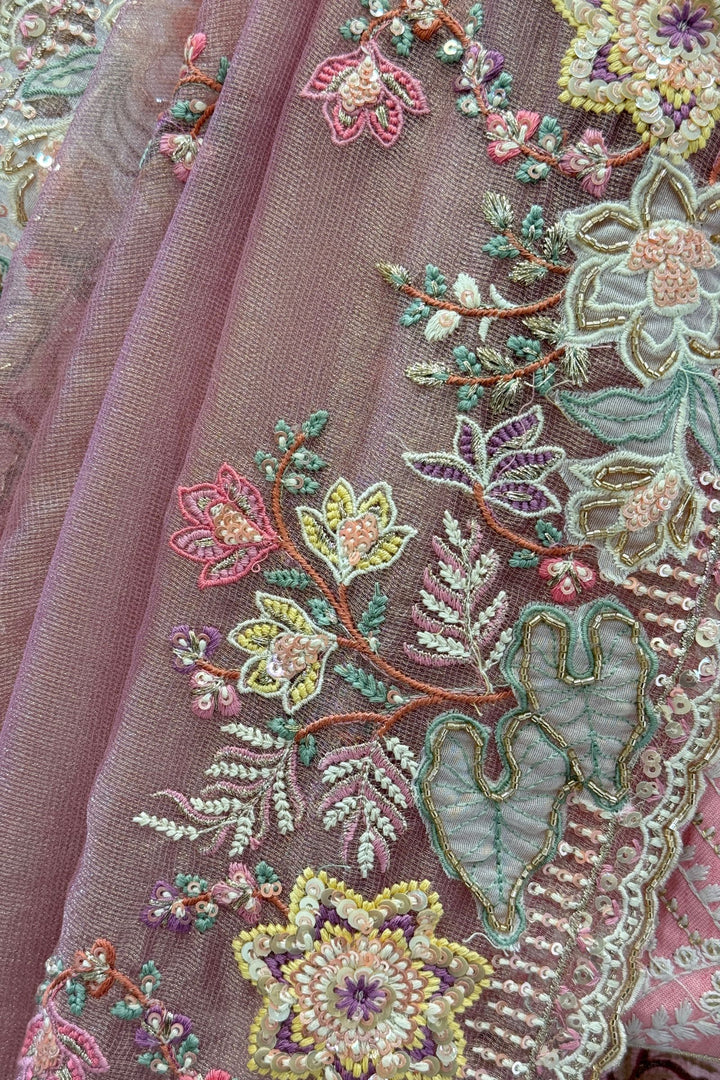 Dusty Pink Saree with Intricate Sequins, Thread, Zari and Beads work