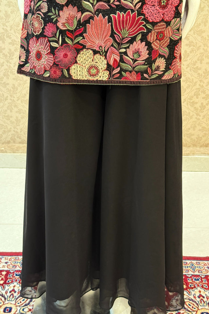 Black Multicolor Embroidery and Sequins work Palazzo Salwar Suit