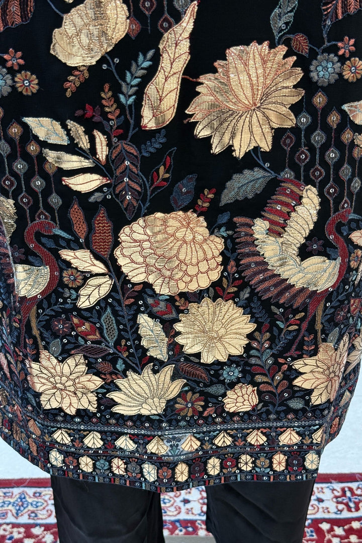 Black Embroidery and Sequins work Straight Cut Salwar Suit