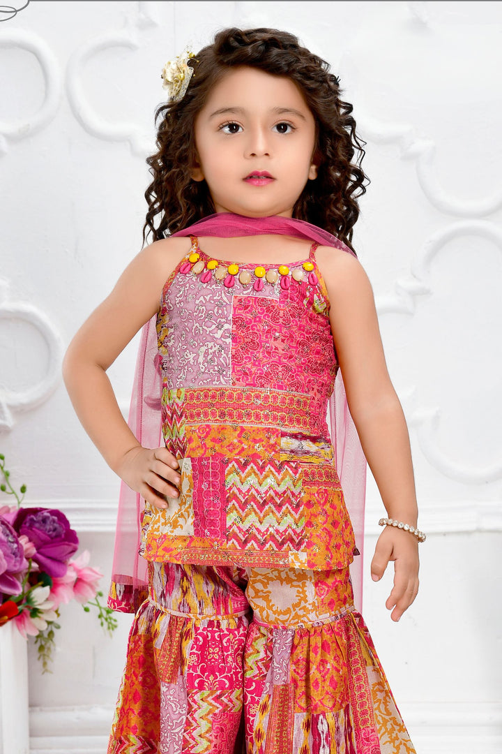 Multicolor Digital Print, Sequins and Thread work for Girls Sharara Suit Set