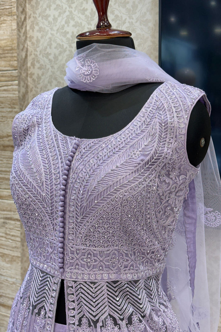 Lavender Zari Thread and Stone work Mastani Styled Long Top Lehenga
