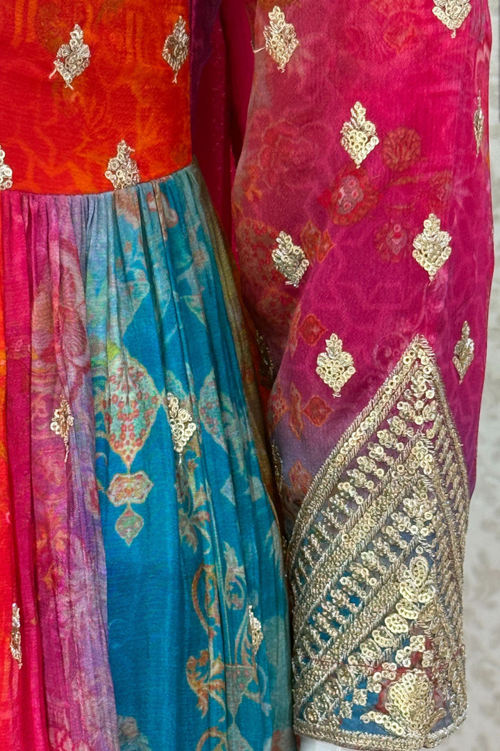 Multicolor Digital Print, Sequins and Zari work Palazzo Salwar Suit