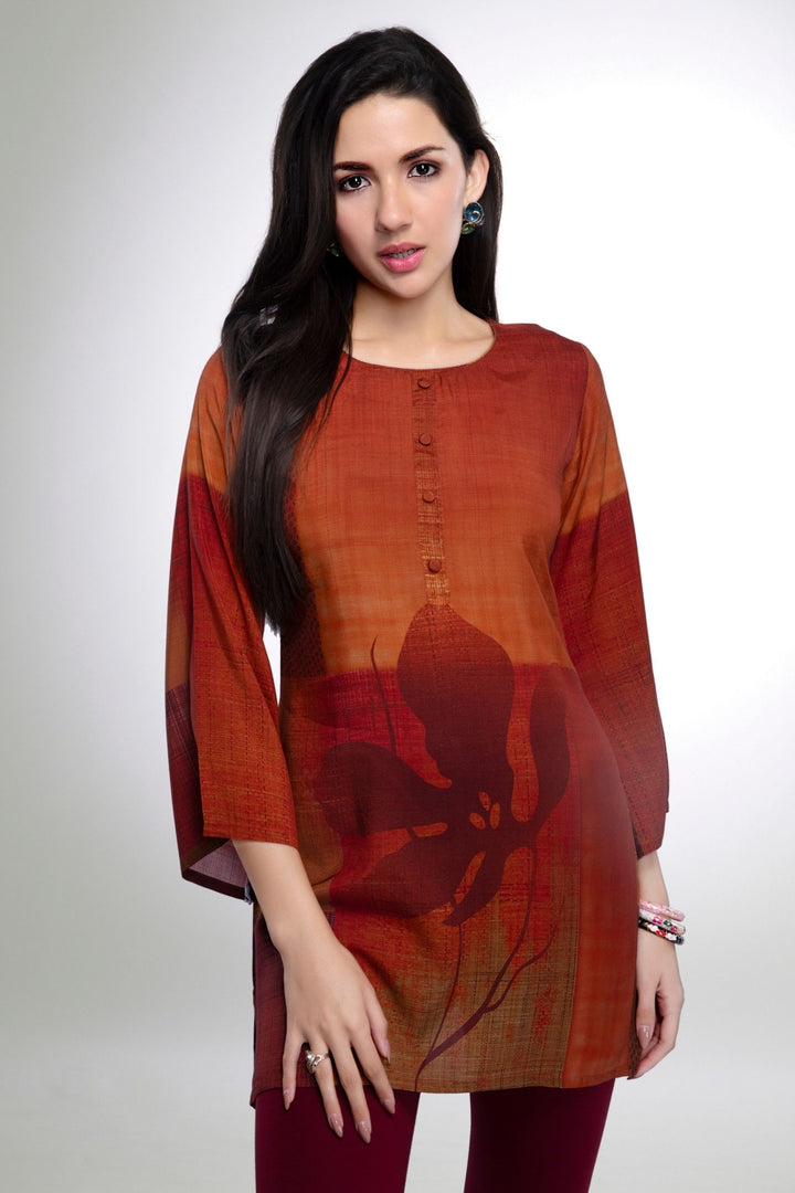 Rust Digital Print Short Kurti