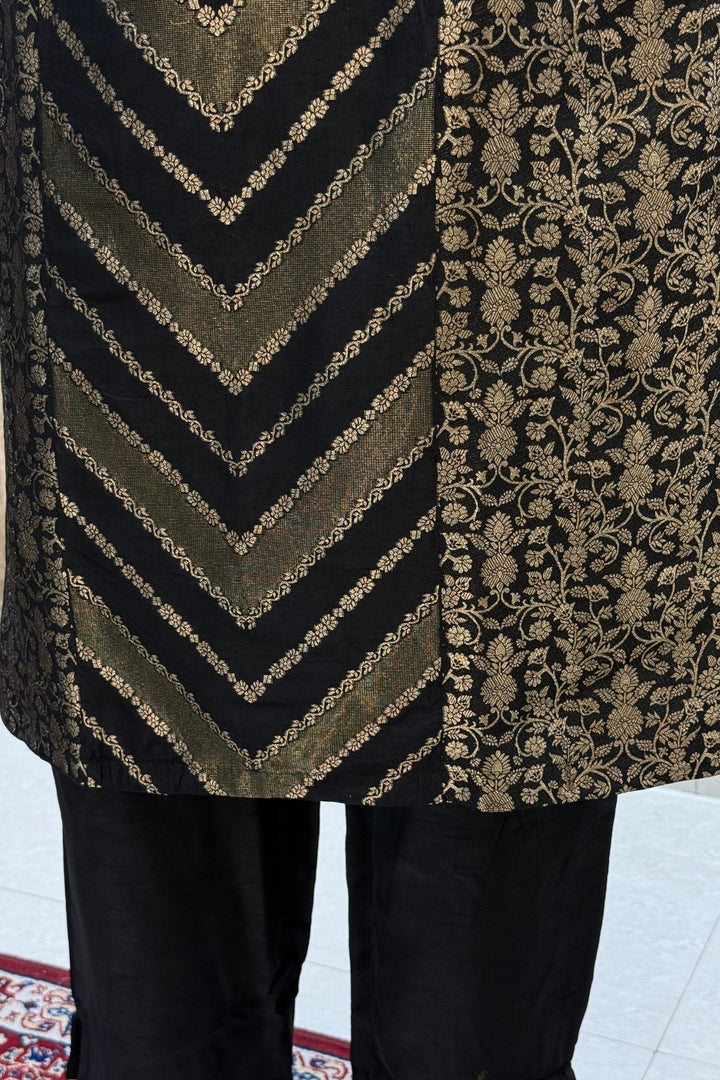Black Banaras work Straight Cut Salwar Suit