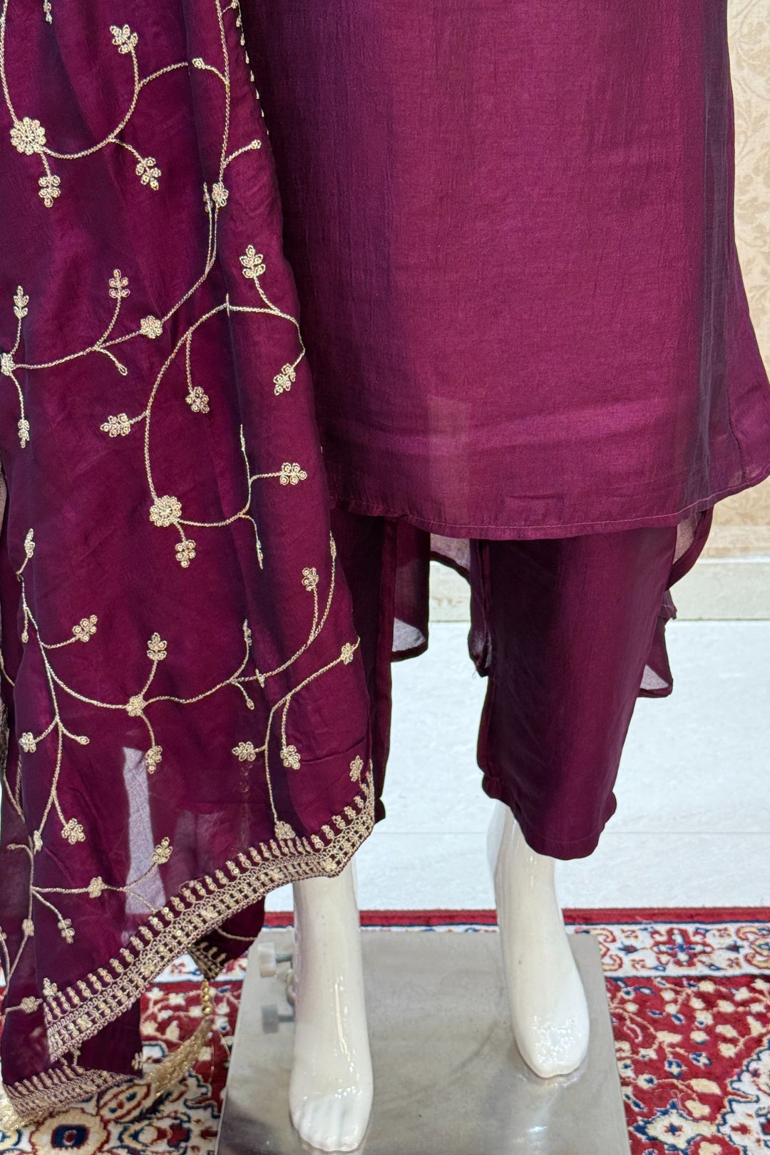 Wine Beads, Pearl, Zardozi, Stone, Zari and Sequins work Aline Cut Salwar Suit