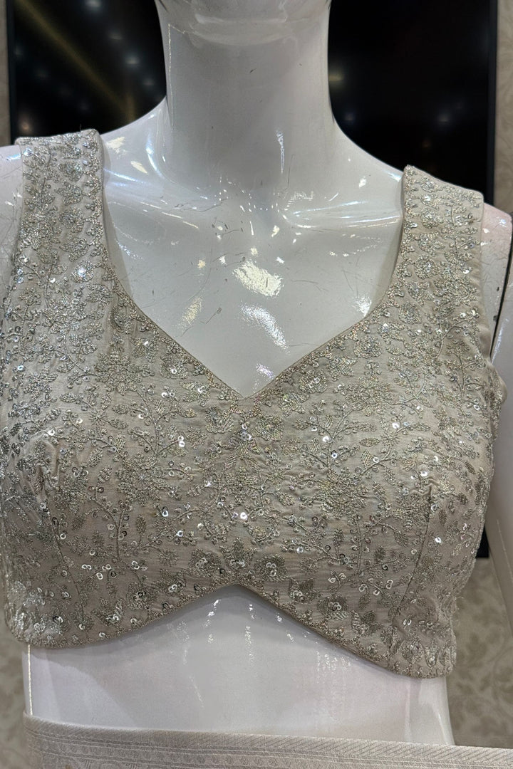 Light Beige Banaras Zari work Saree with Zari and Sequins work Readymade Blouse