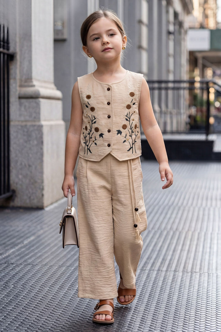 Fawn Embroidered Top and Palazzo Set for Girls