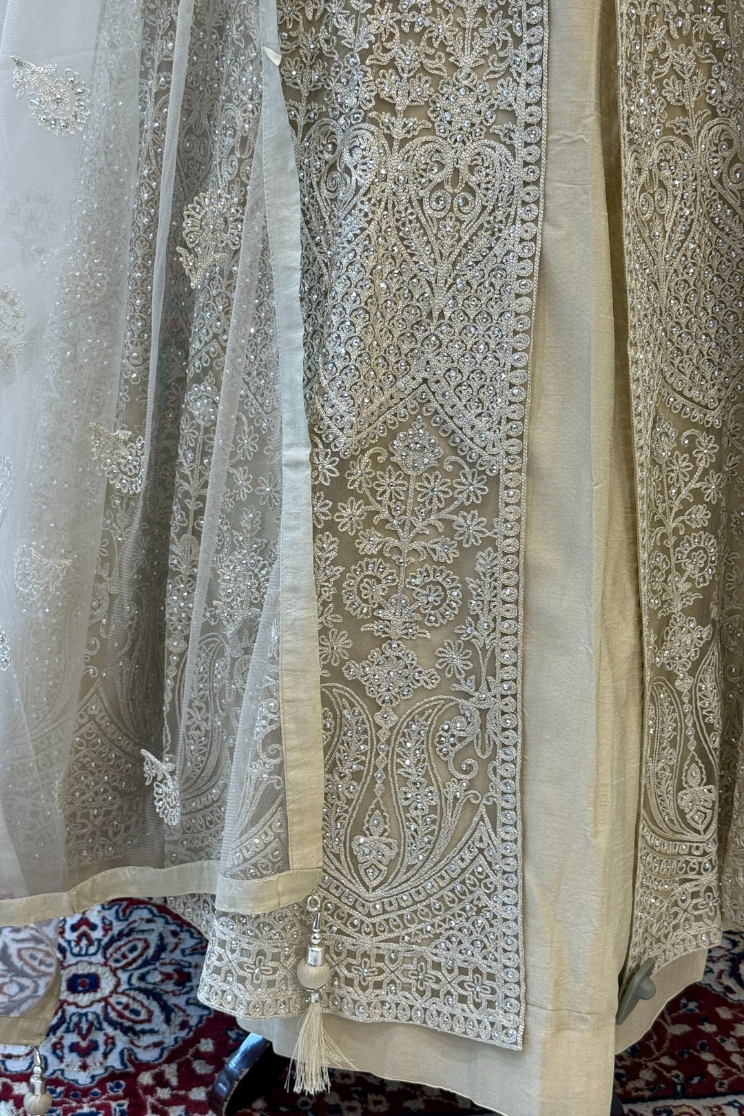 Chiku Stone and Zari Thread work Long Top Lehenga