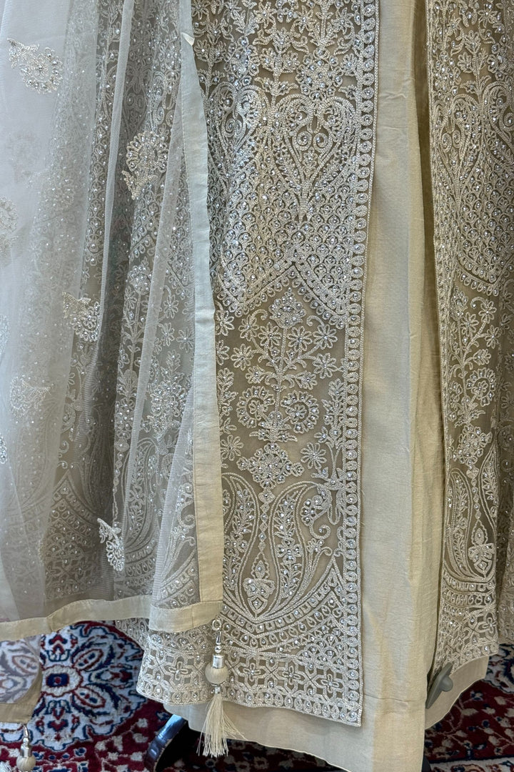 Chiku Stone and Zari Thread work Long Top Lehenga