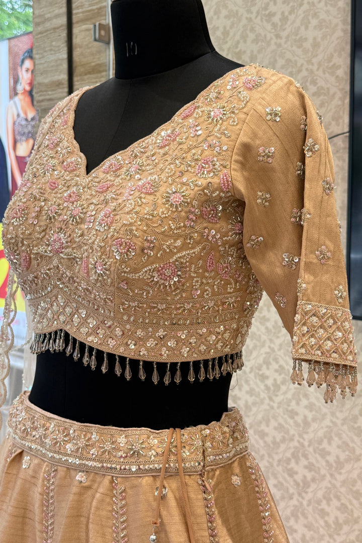 Fawn Designer Bridal Lehenga Intricate Zari, Sequins and Beads work