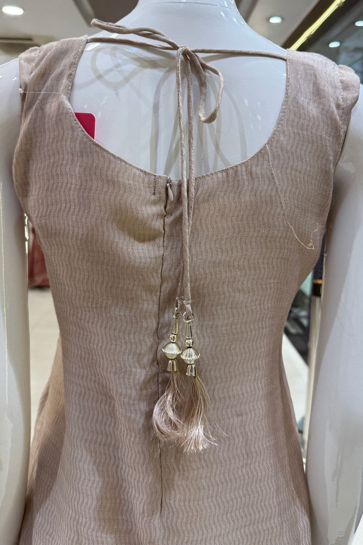 Beige Zardozi, Thread, Mirror, Stone and Zari work Straight Cut Salwar Suit