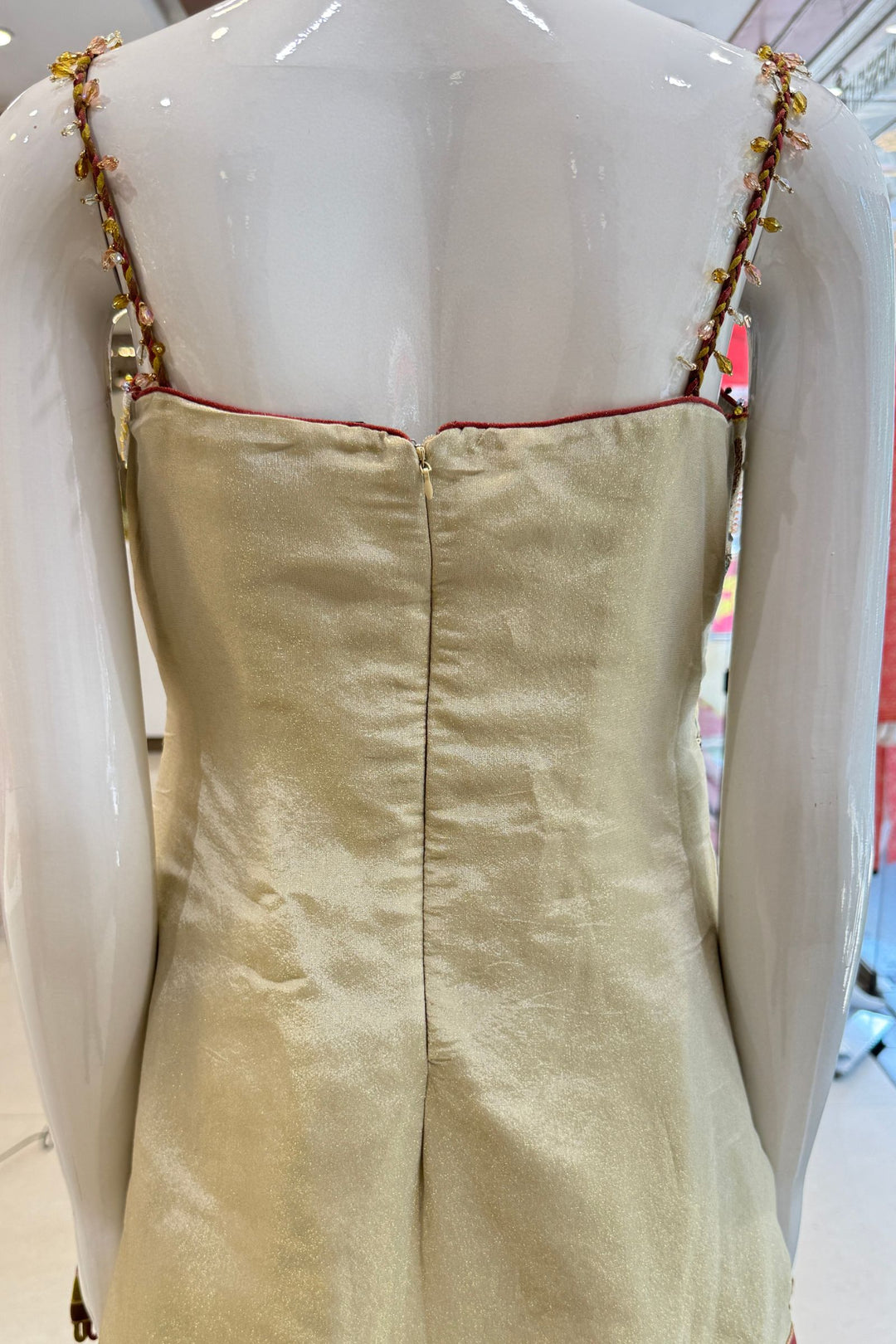 Cream Set Featuring All-Over Multicolour Thread and Bead Leaf Embroidery