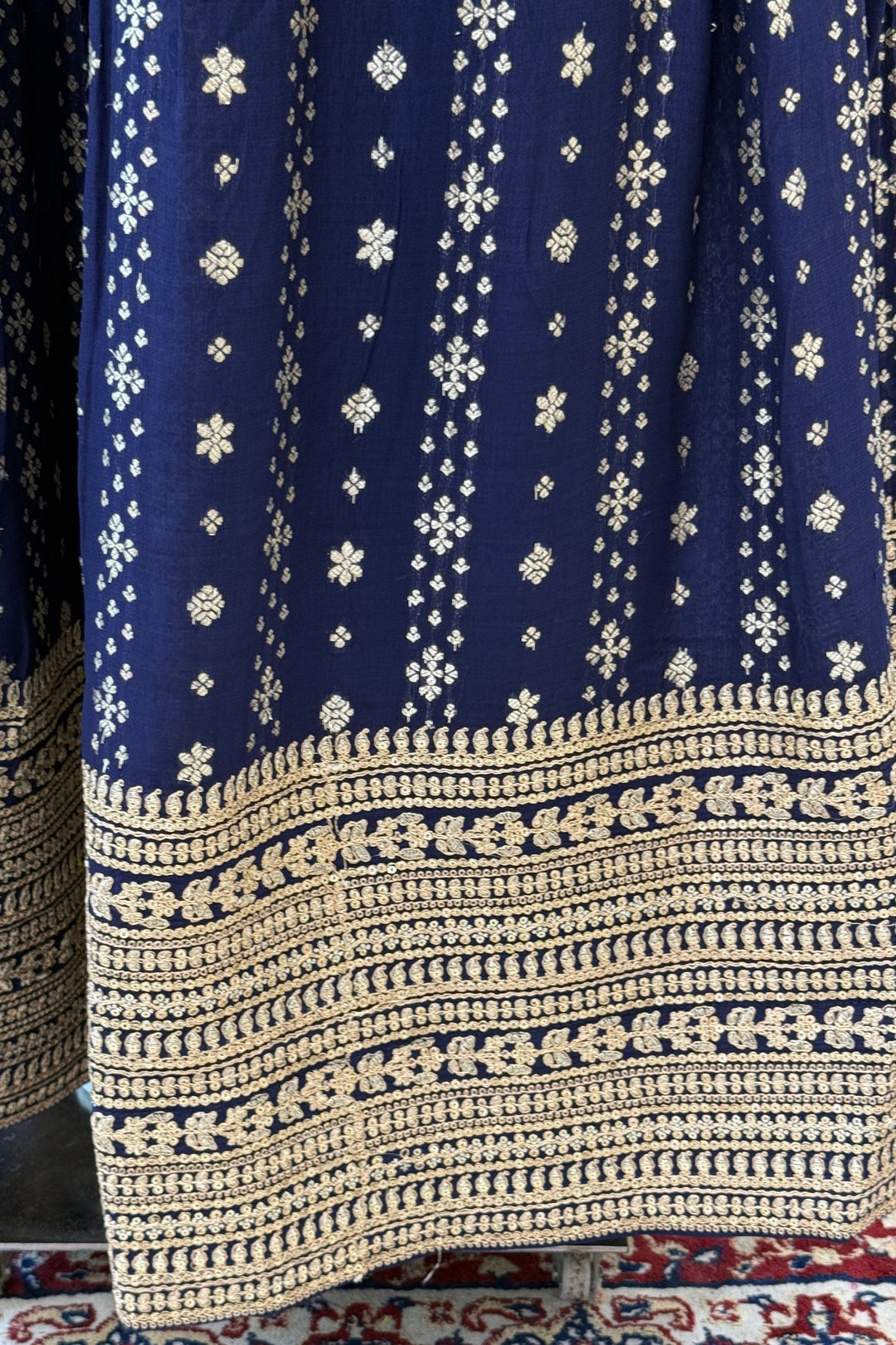 Royal Blue Brocade, Beads, Zari, Zardozi and Sequins work Crop Top Lehenga