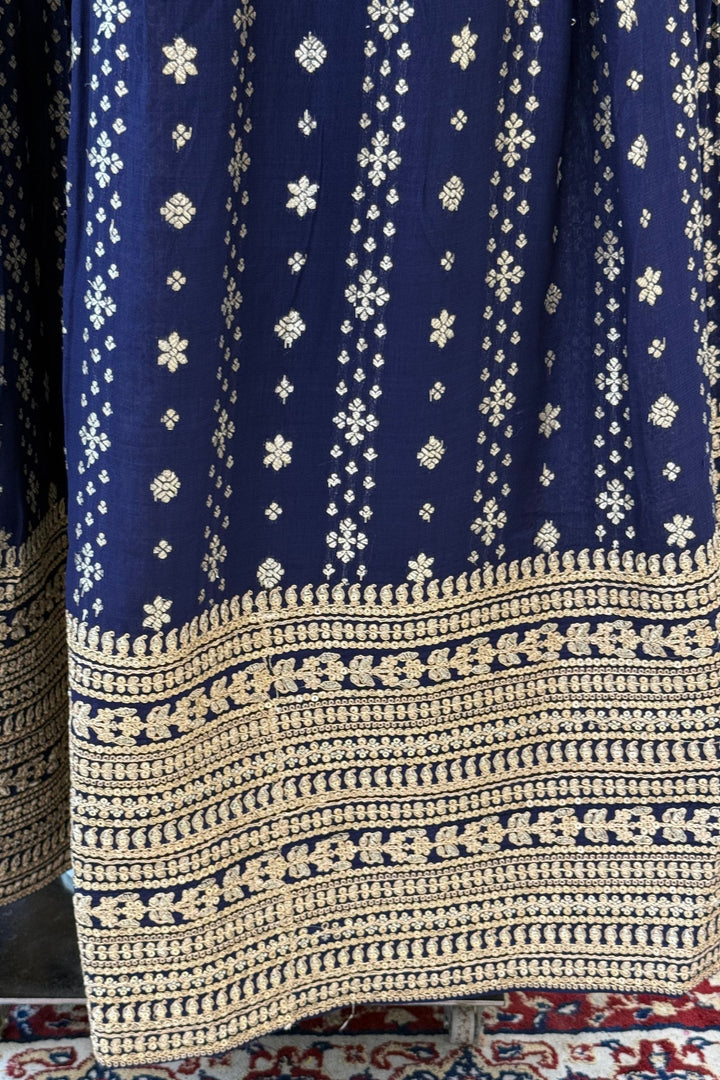 Royal Blue Brocade, Beads, Zari, Zardozi and Sequins work Crop Top Lehenga