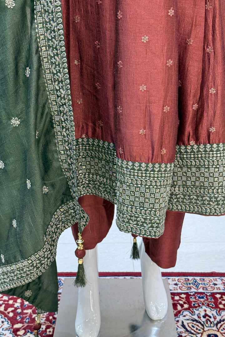 Woodrose Pink Beads, Zardozi, Thread, Sequins, Stone and Zari work A-line Cut Salwar Suit