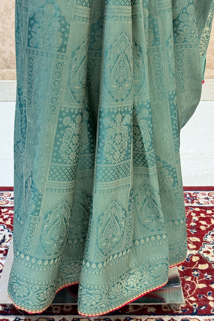 Sea Green Banaras work Saree