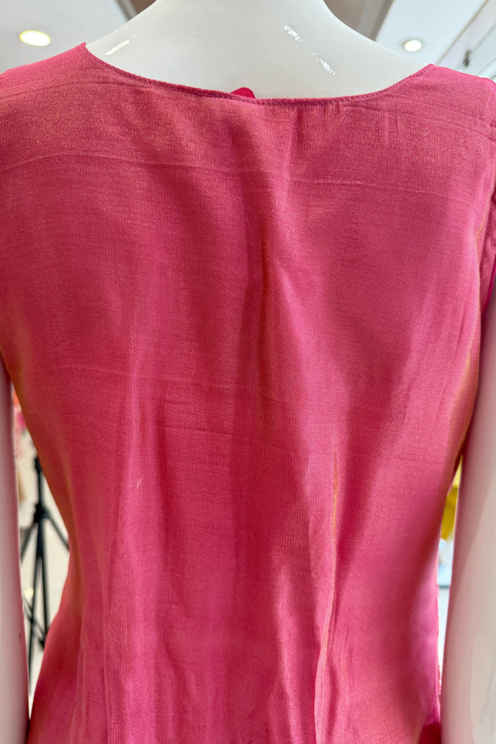 Onion Pink Zari, Stone, Sequins and Thread work Straight Cut Salwar Suit