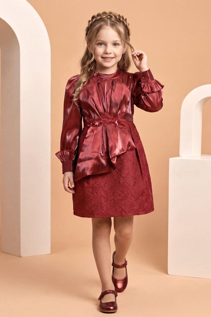 Maroon Partywear Short Frock for Girls