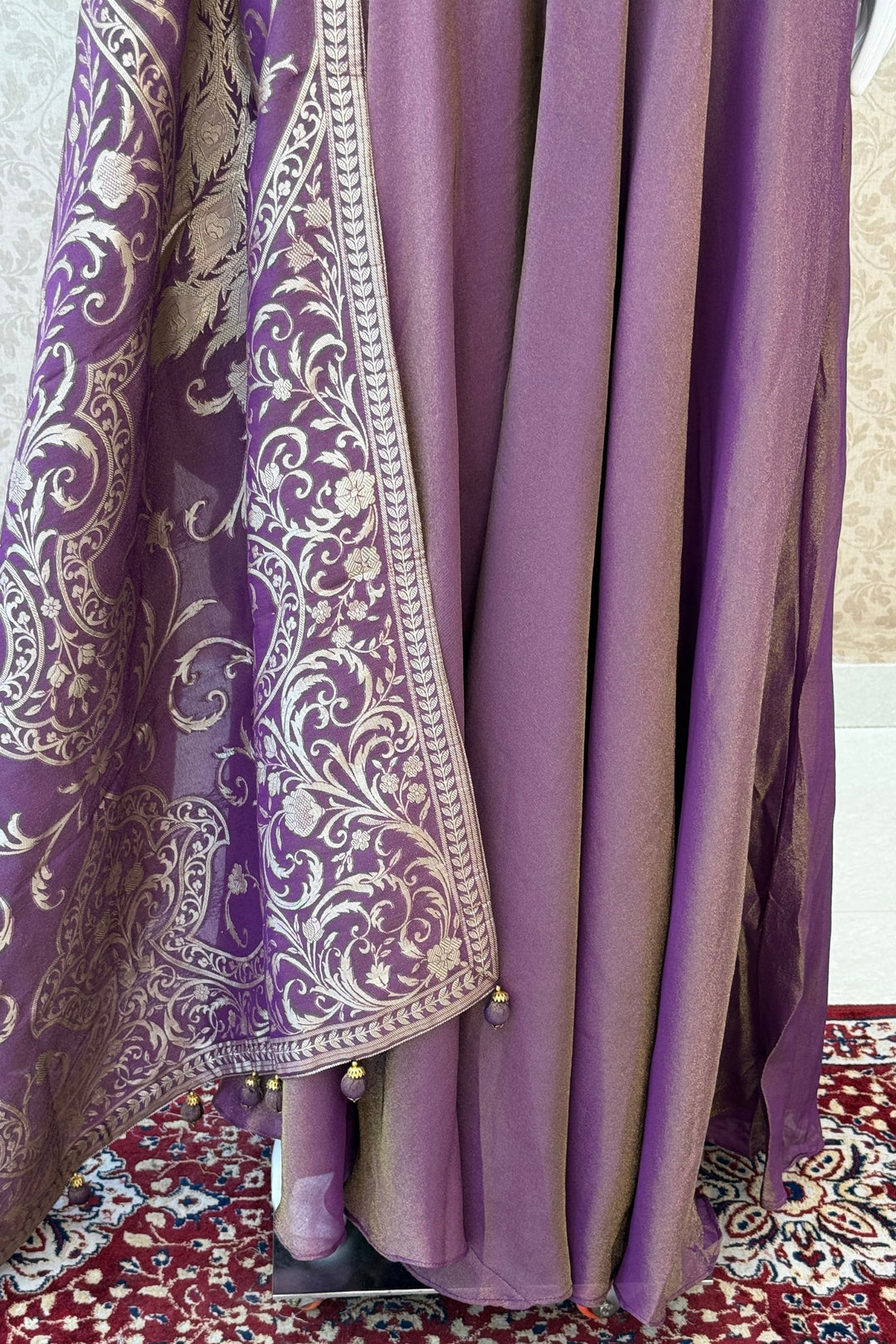 Purple Zardozi, Stone, Beads and Sequins work Palazzo Set with Peplum Top