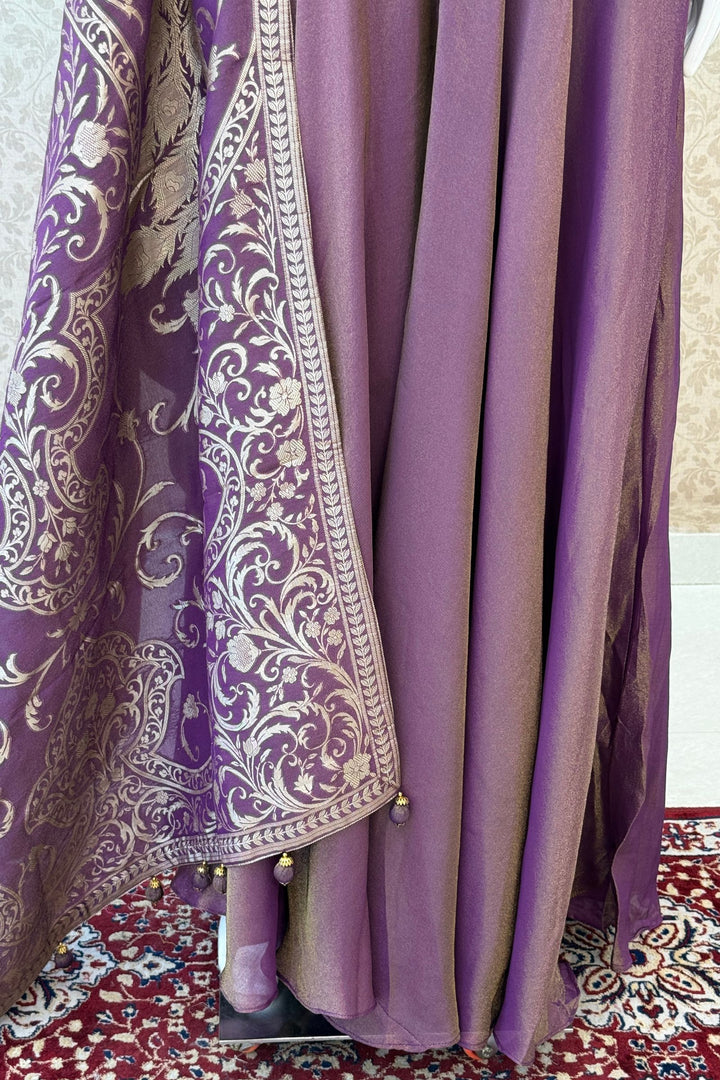 Purple Zardozi, Stone, Beads and Sequins work Palazzo Set with Peplum Top