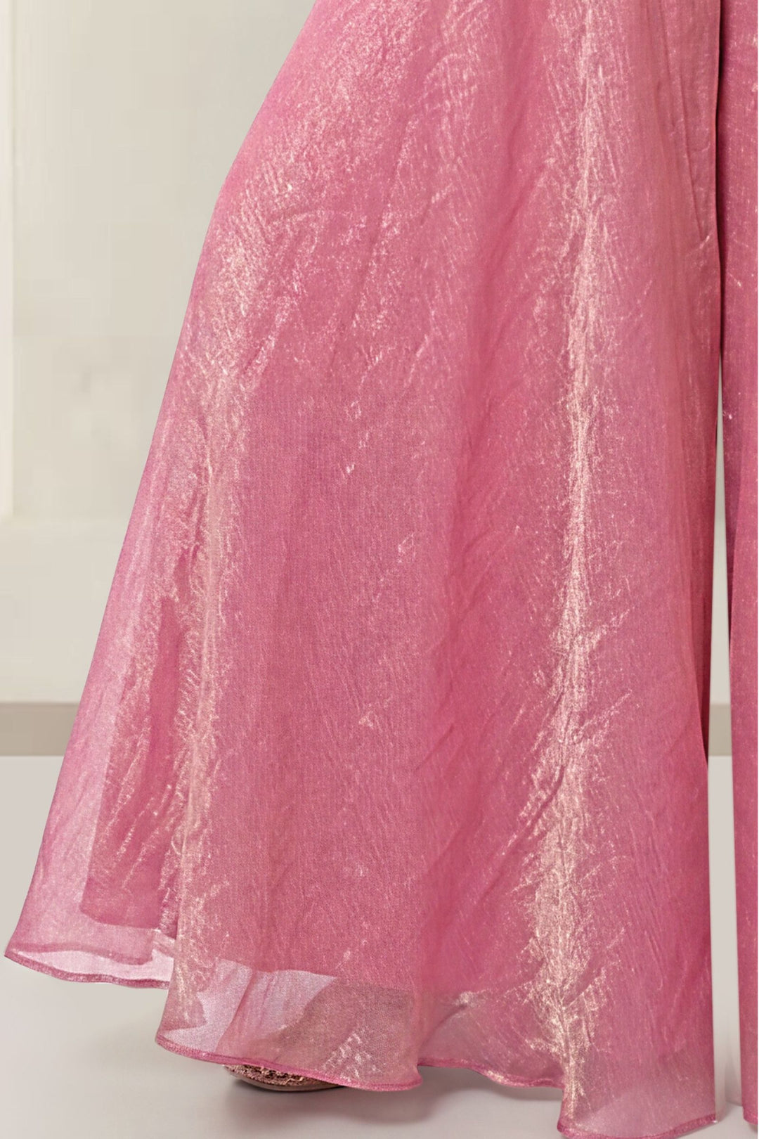 Pink Zari, Beads and Sequins work Palazzo Suit Set for Girls
