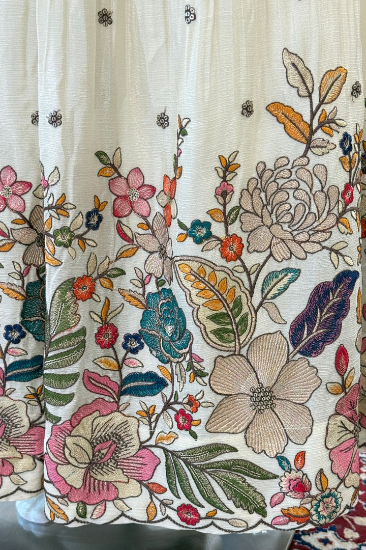 Half White Floral Embroidered Palazzo Set