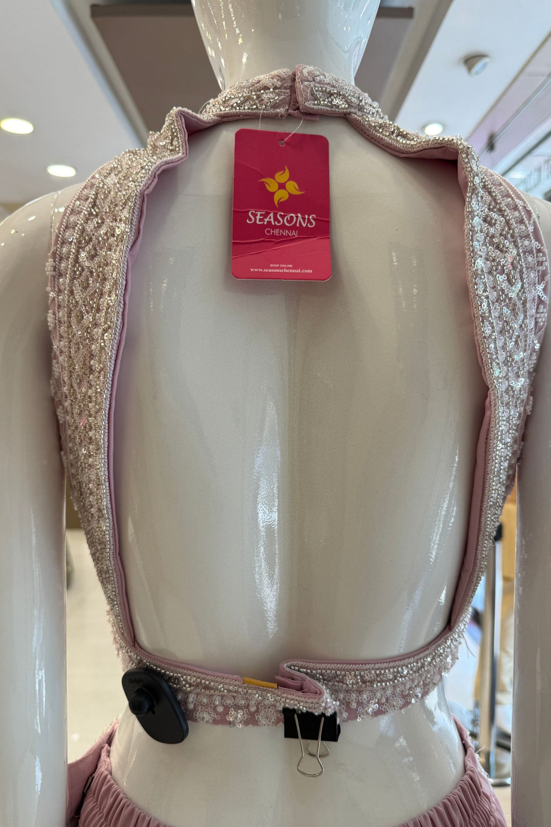 Light Pink Beads, Sequins and Thread work Halter Neck Palazzo Set