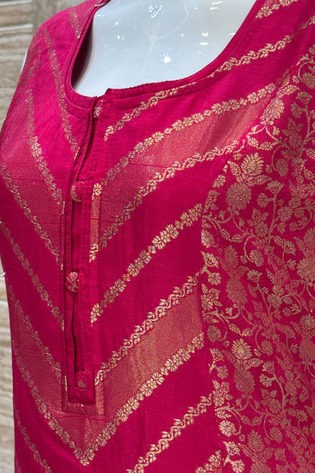 Rani Pink Banaras work Straight Cut Salwar Suit