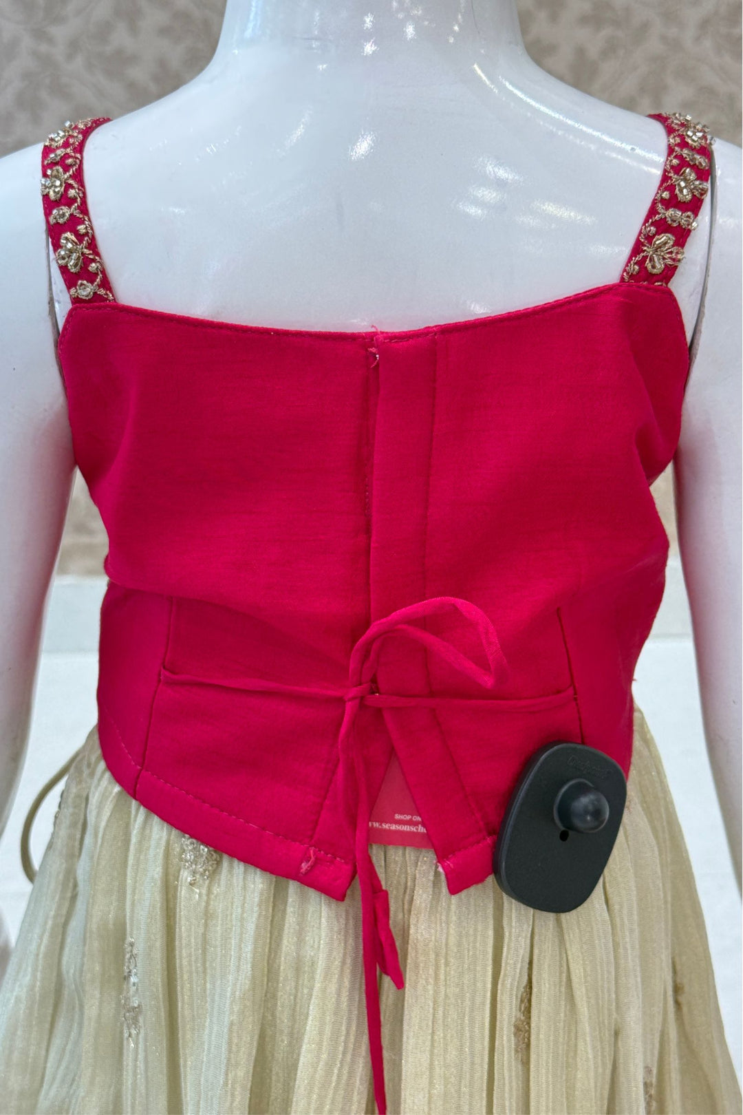Rani Pink with Cream Sequins, Beads and Zari work Lehenga Choli for Girls